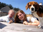 tricolorkid-friendly  beagle and family